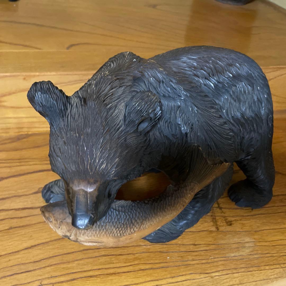 美品　木製　白老　木彫り熊　熊置物　アイヌ 木彫り　工芸品　手彫り