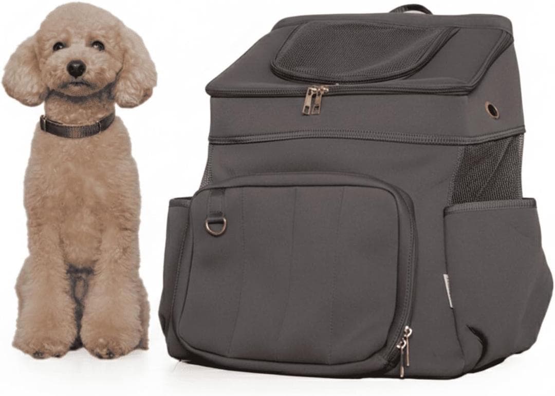 【新品】ペットキャリー 犬リュック 中・小型犬 チャコールグレー Lサイズ