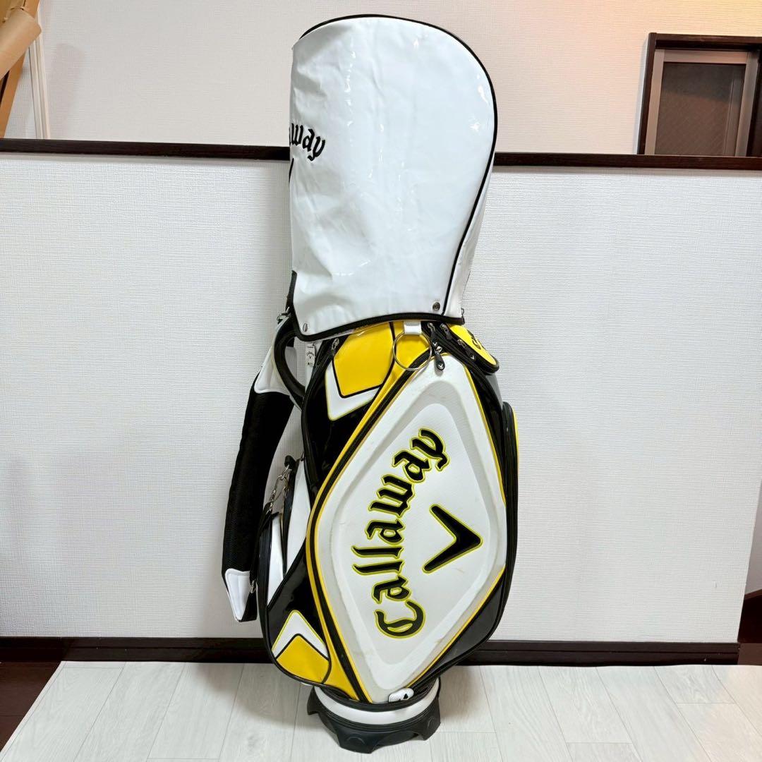 キャロウェイ キャディバッグ 9型 ホワイト×イエロー フード付