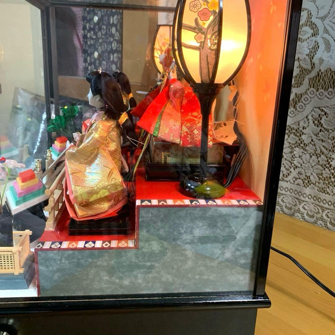 雛飾り　ガラスケース　雛人形　お内裏様　美品　オルゴール付　1368