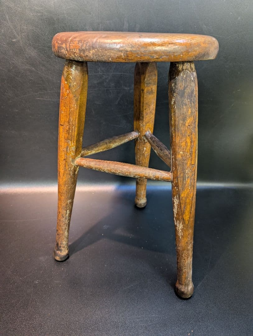 木製スツール 丸椅子 無垢材 三脚 昭和レトロ ヴィンテージ アンティーク 骨董