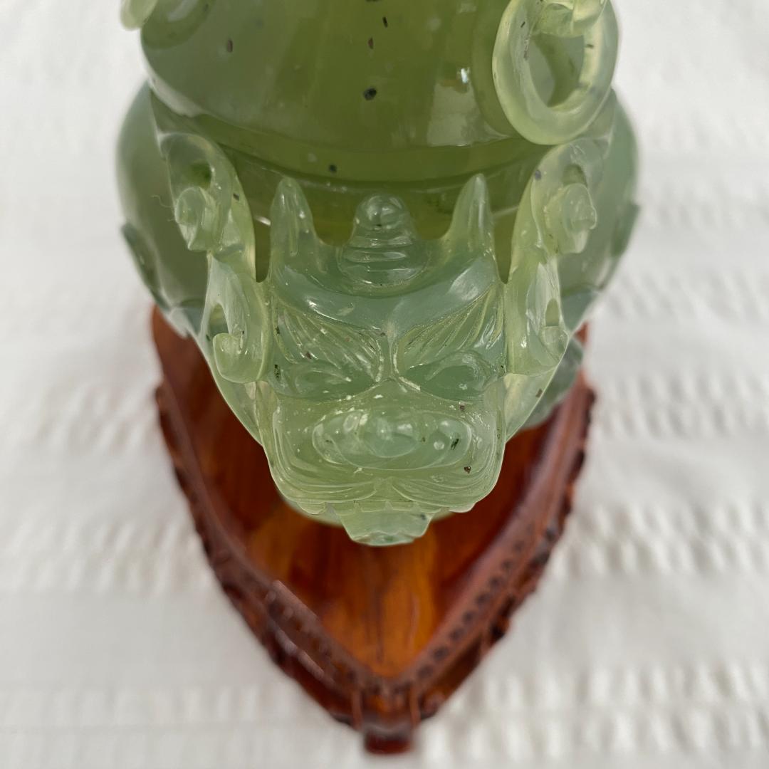 翡翠（ヒスイ）天然石　新山玉炉　龍の香炉　81年ポートピア天津物産展