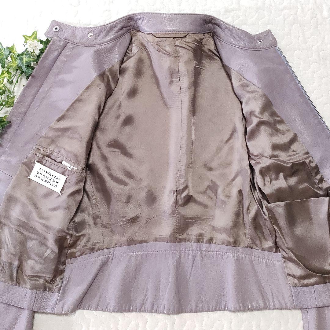 マルジェラ　ハの字レザージャケット　シングルライダース　パープル　羊革　42