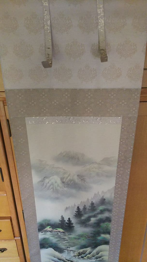 掛軸 彩色山水 関口友月