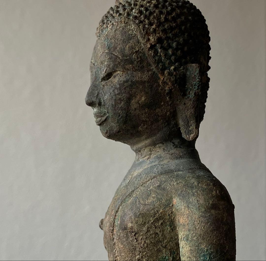 【悟り仏。タイ青銅古仏】アユタヤ王朝初期〜中期14〜15世紀頃 骨董仏教美術彫刻