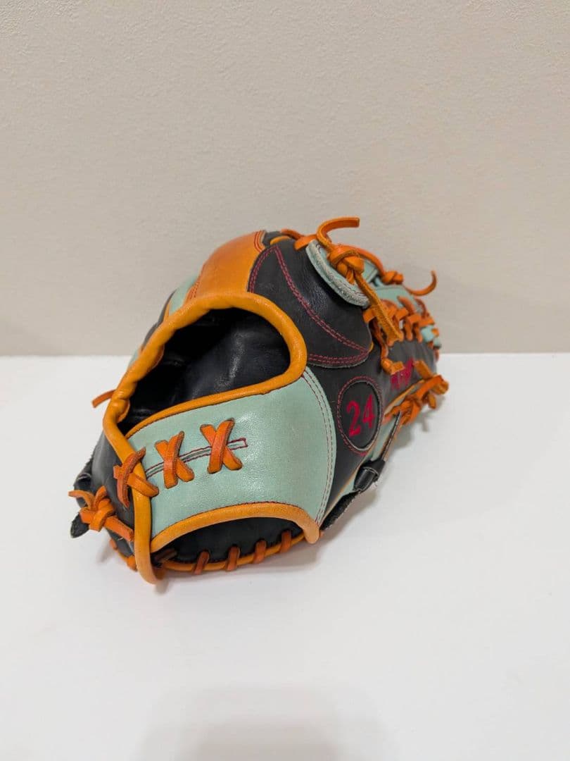 グラブワークス 外野用グローブ エメラルドグリーン オレンジ