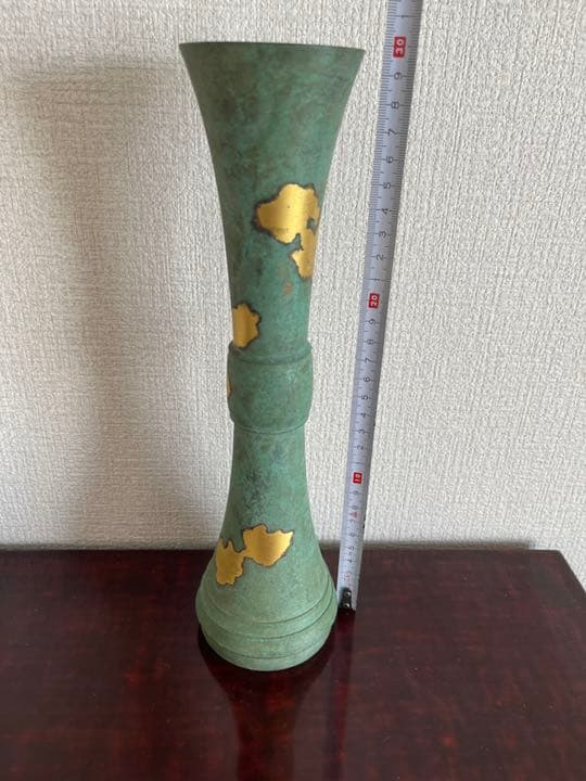 塗金銅花器 立鼓式 花瓶　花生　蔵六造　工芸品