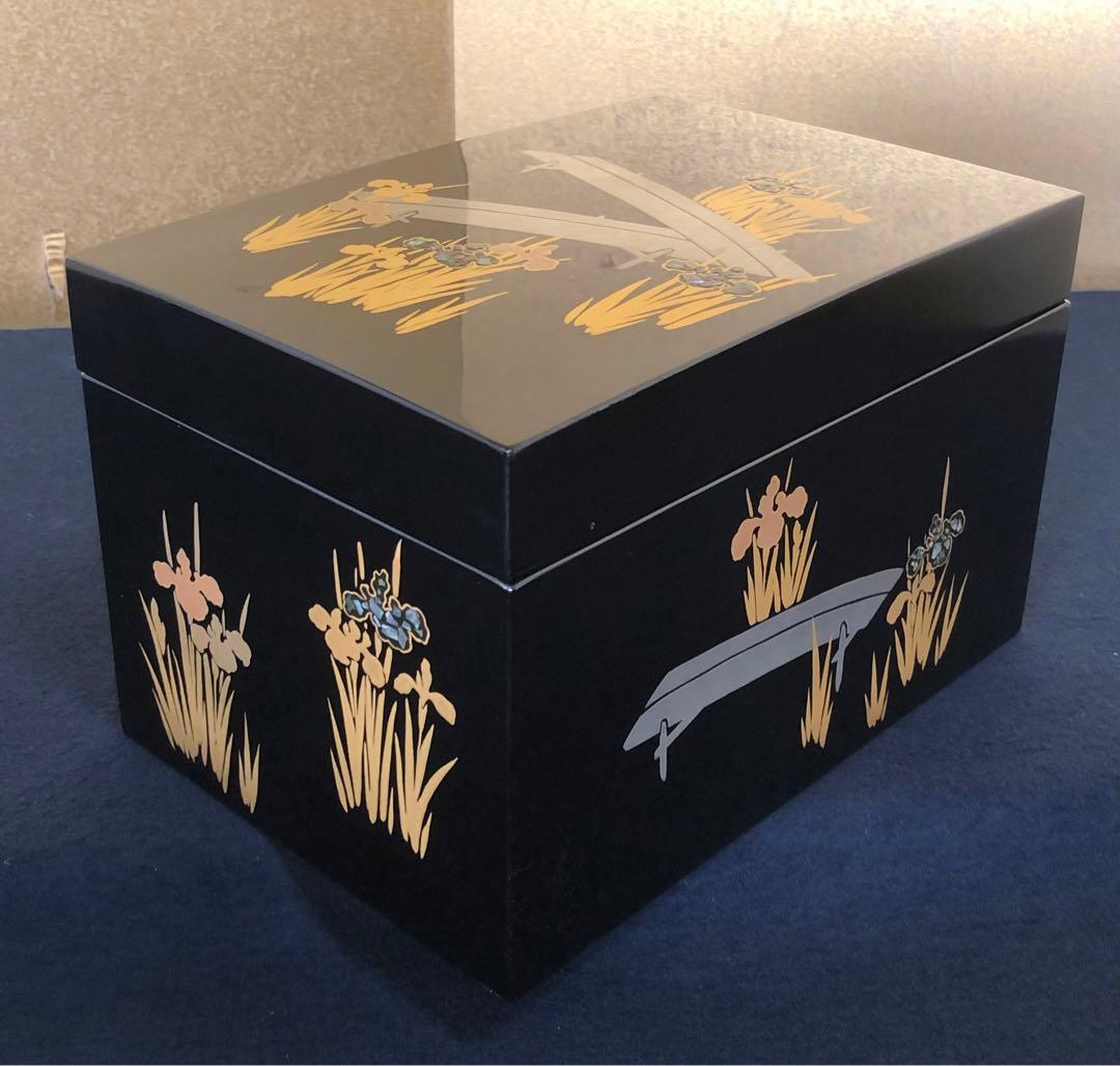 《R》杜若に八橋蒔絵 螺鈿 茶箱 お茶道具9点 仕覆付 元箱 260203く4