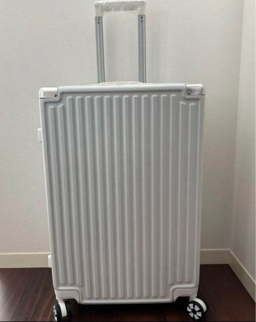 スーツケースキャリーケース 軽量ファスナーダブルキャスターホワイト L