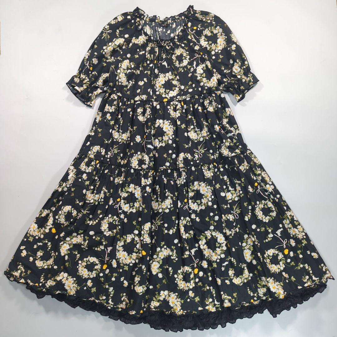 ピンクハウス　マーガレットリース柄　ワンピースドレス　フリル　ひよこ　ミディ丈