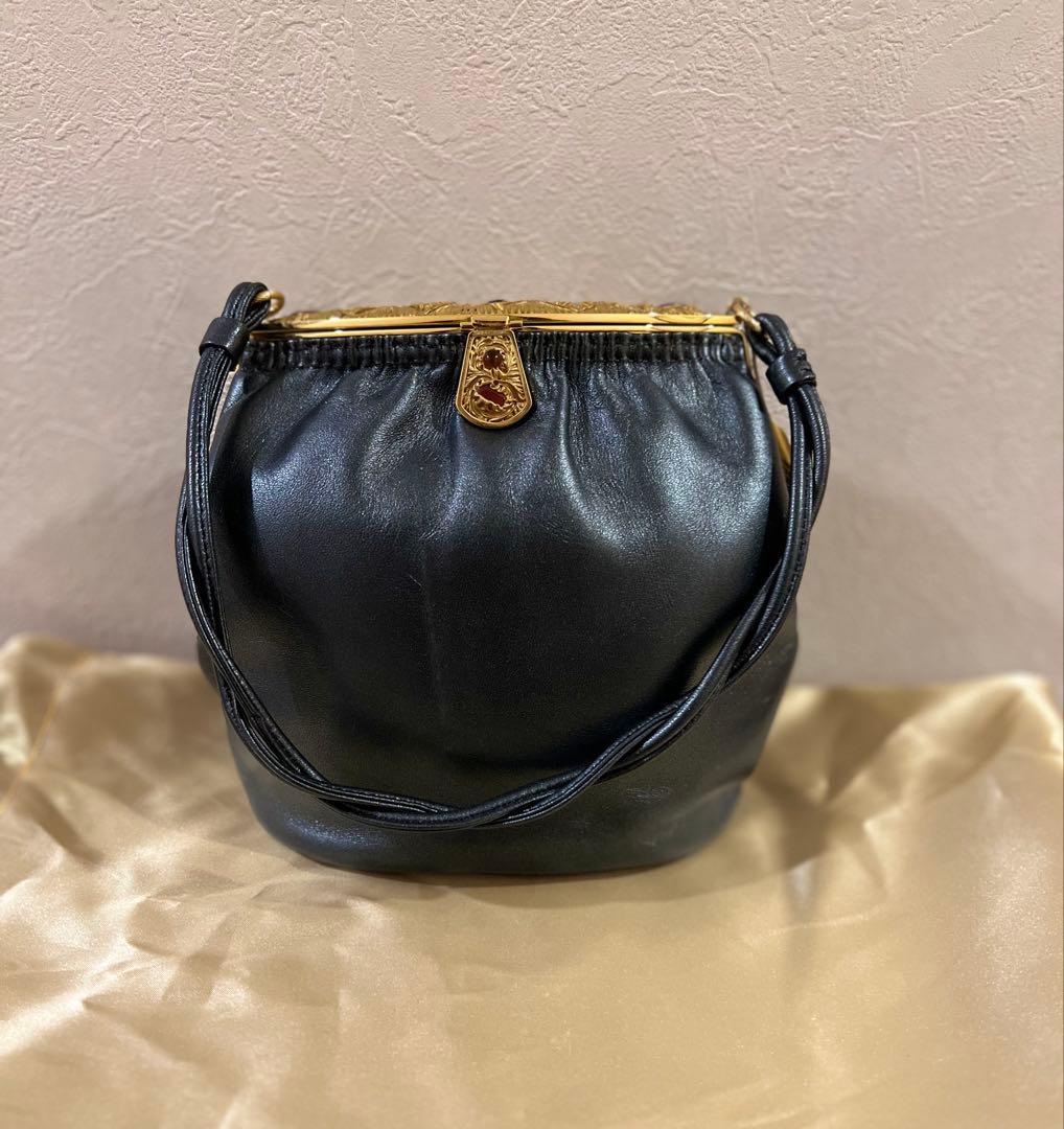 HAMANO ハマノ　濱野　ラムレザー　ハンドバッグ　石付き