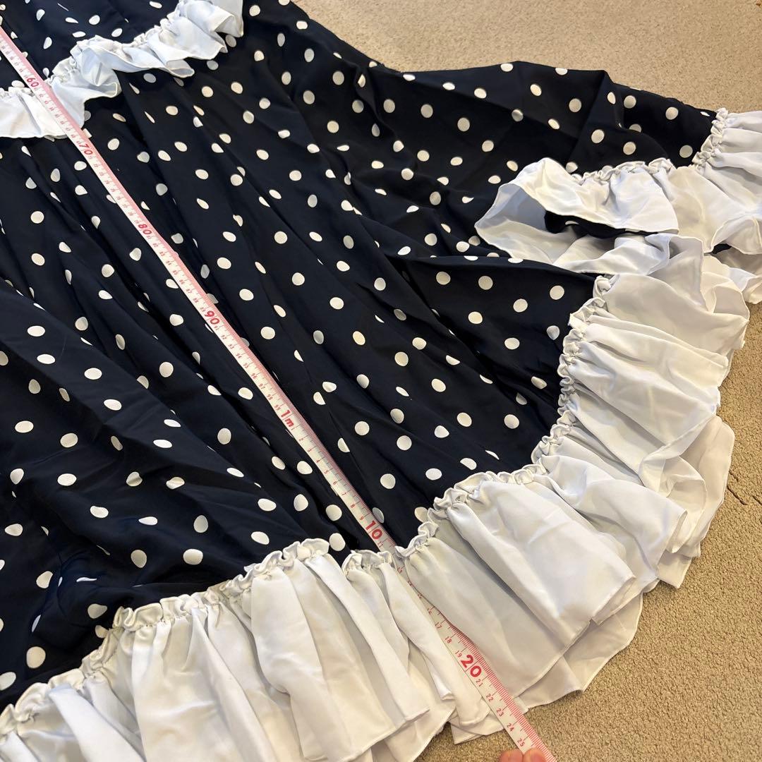 フラメンコ衣装 黒×白 ドット柄 フリル付き ロングワンピース