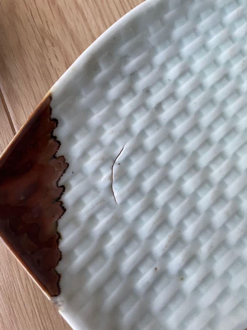 染め付け　花柄と格子模様の刺身皿4枚セット