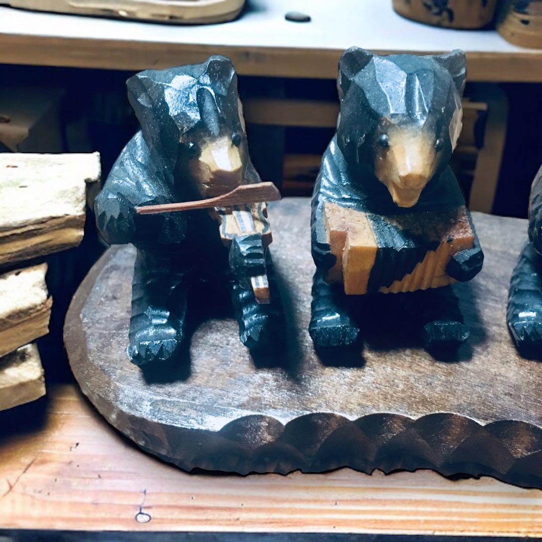 1965年 北海道洞爺湖 アイヌ 一刀彫り 熊ボッコ 木彫り熊楽団×6体セット