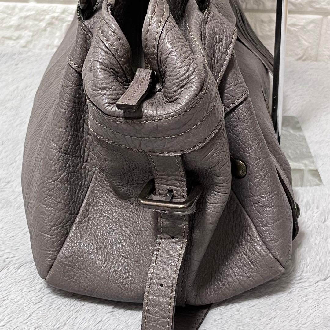 人気✨バーバリー ブルーレーベル ハンドバッグ シボ革 レザートート グレー