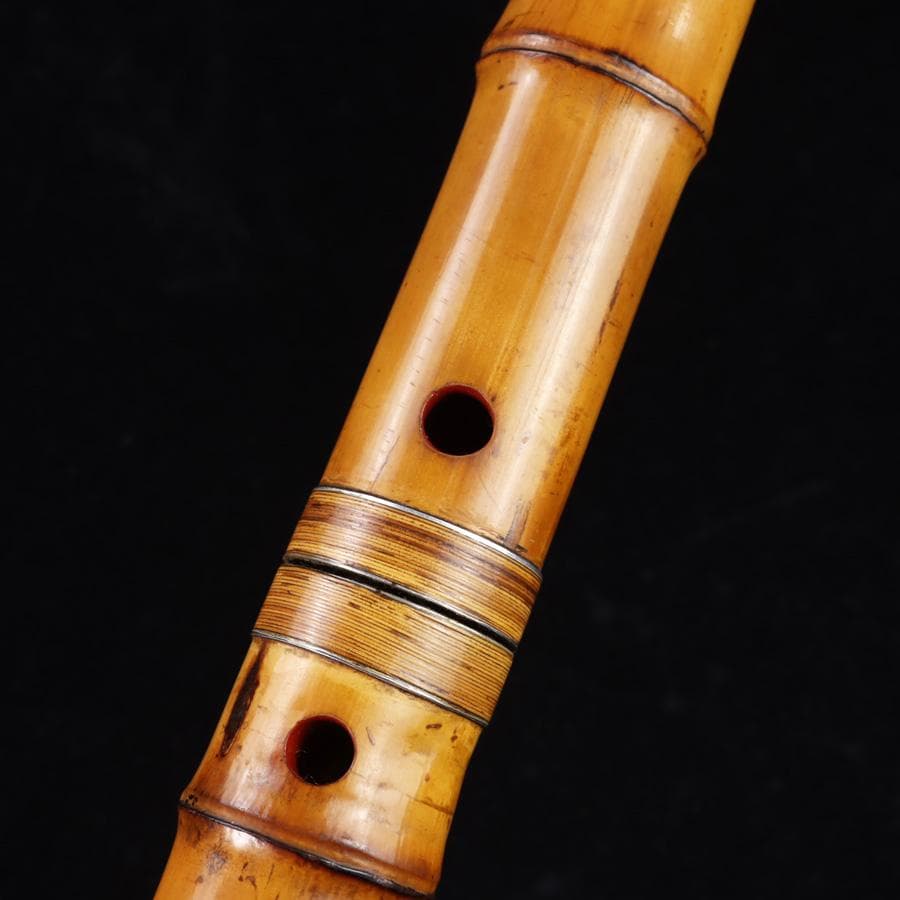 Y3273-3 琴古流 尺八 隆風銘 銀三線 全長48㎝ 竹製 　EE