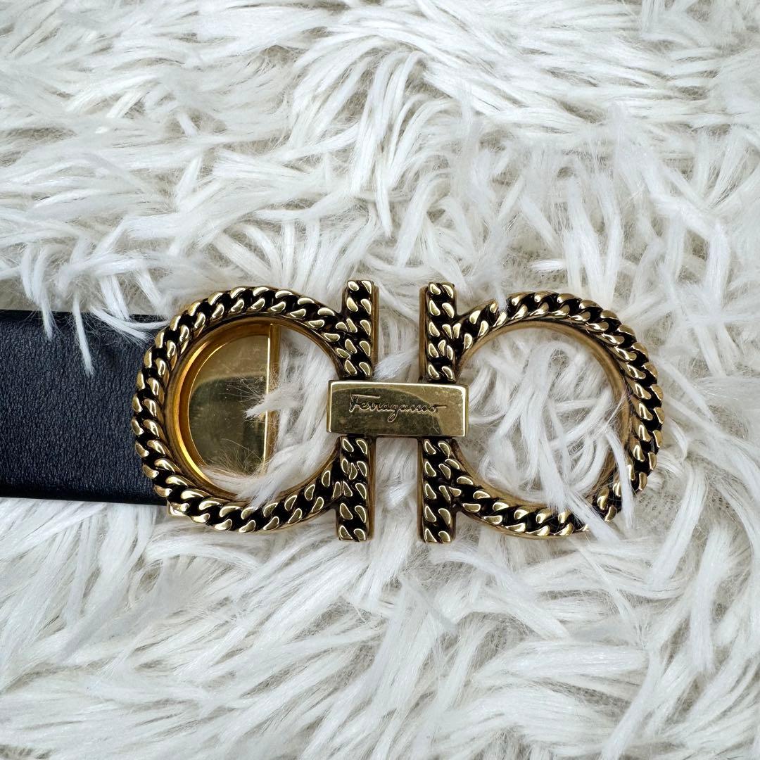 希少 フェラガモ ダブルガンチーニ ベルト ロープ ゴールド ブラック