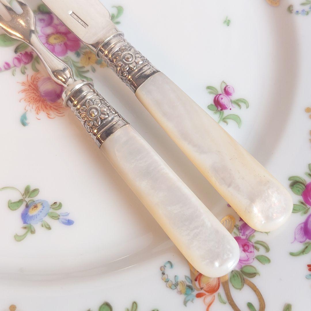 白蝶貝　アンティークカトラリー　ナイフ　フォーク　マザーオブパール