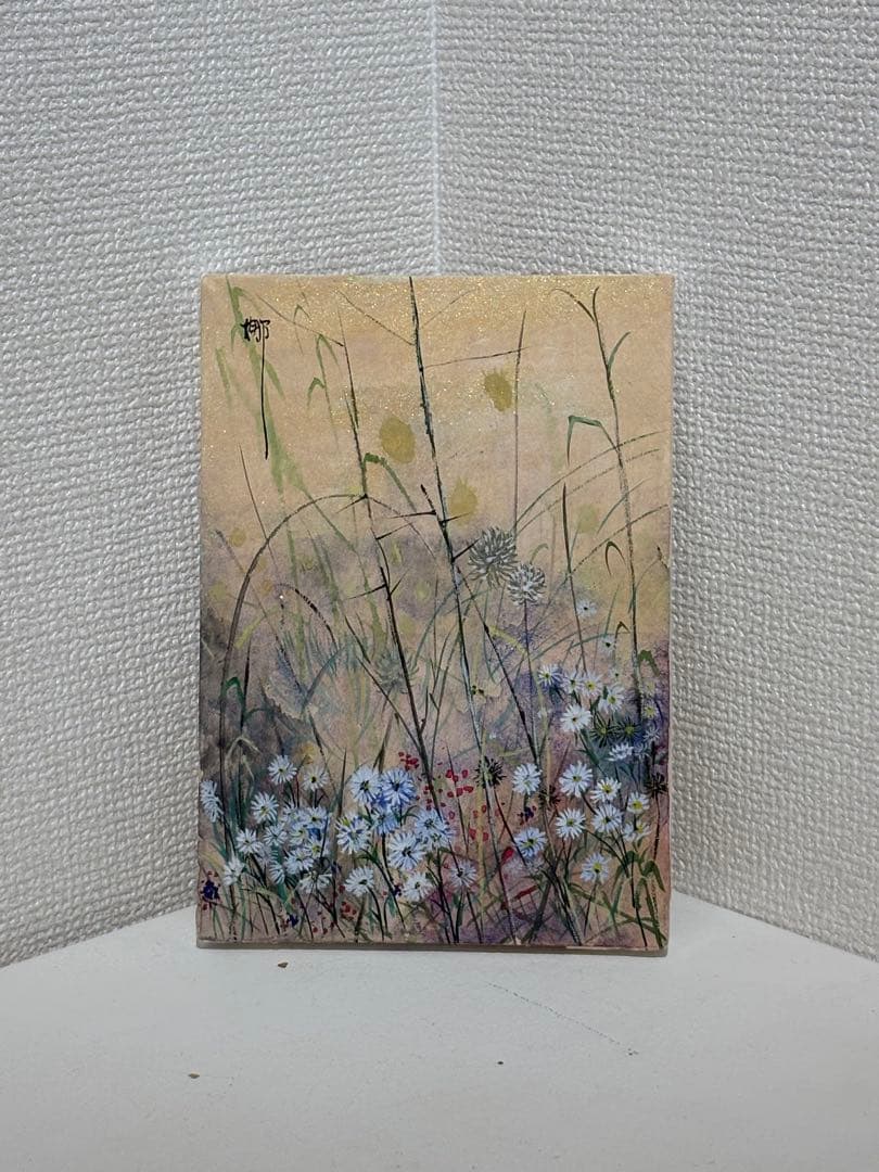 森田リナ 作 金彩フラワー アクリル画 和紙作品 原画 ハンドメイド