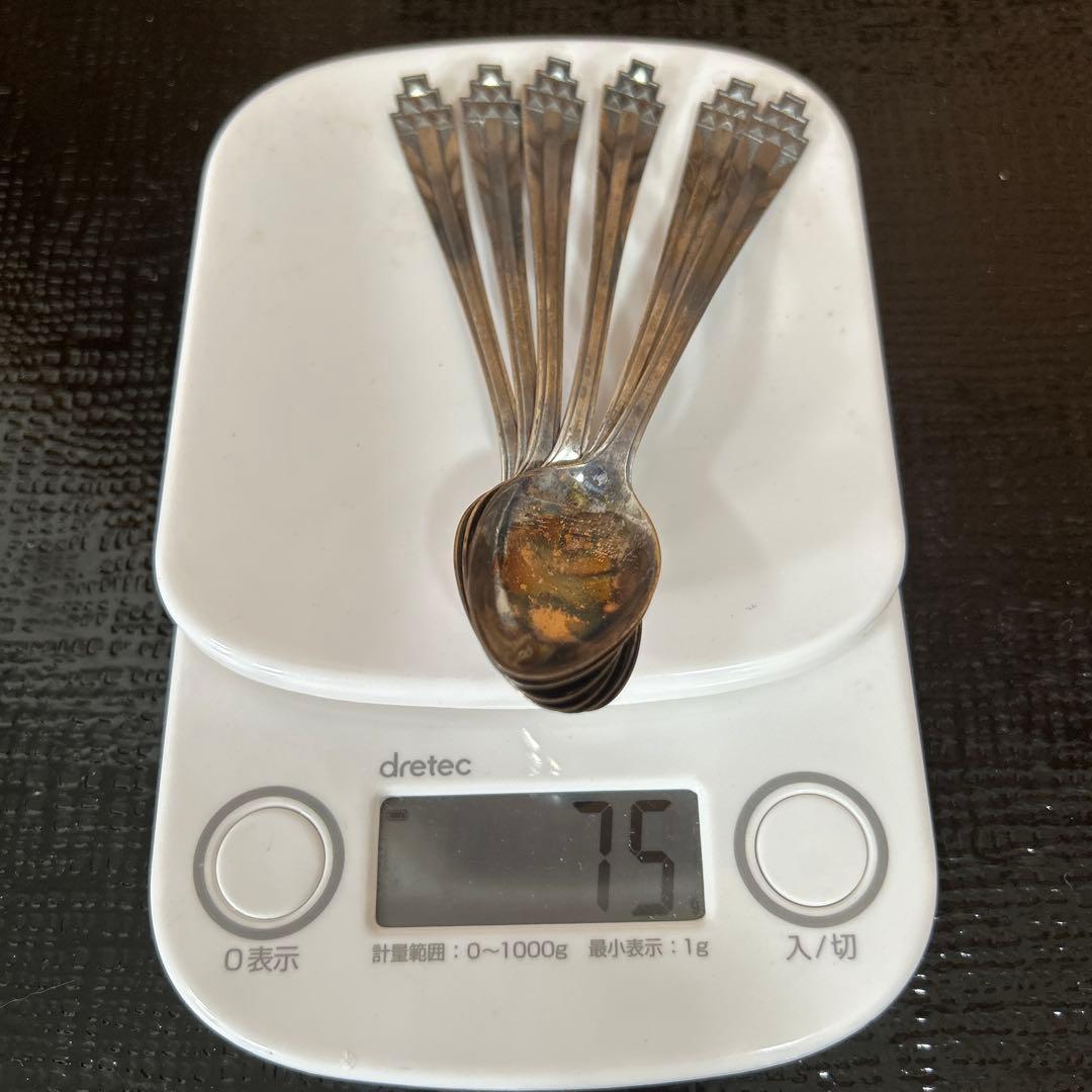 新品◆②純銀製　装飾的ハンドル スプーン6本セット　昭和レトロ　生駒時計店