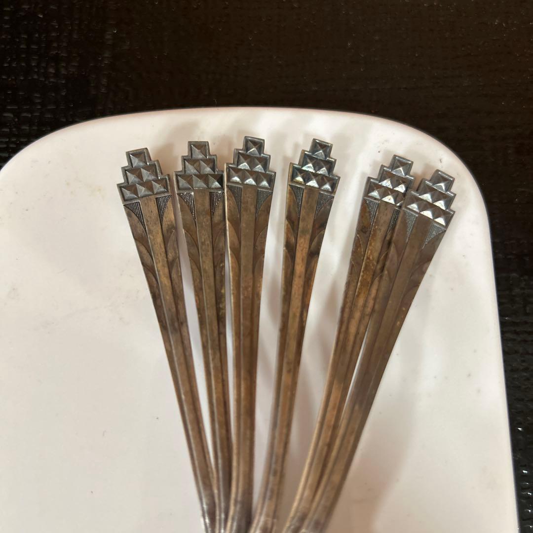 新品◆②純銀製　装飾的ハンドル スプーン6本セット　昭和レトロ　生駒時計店