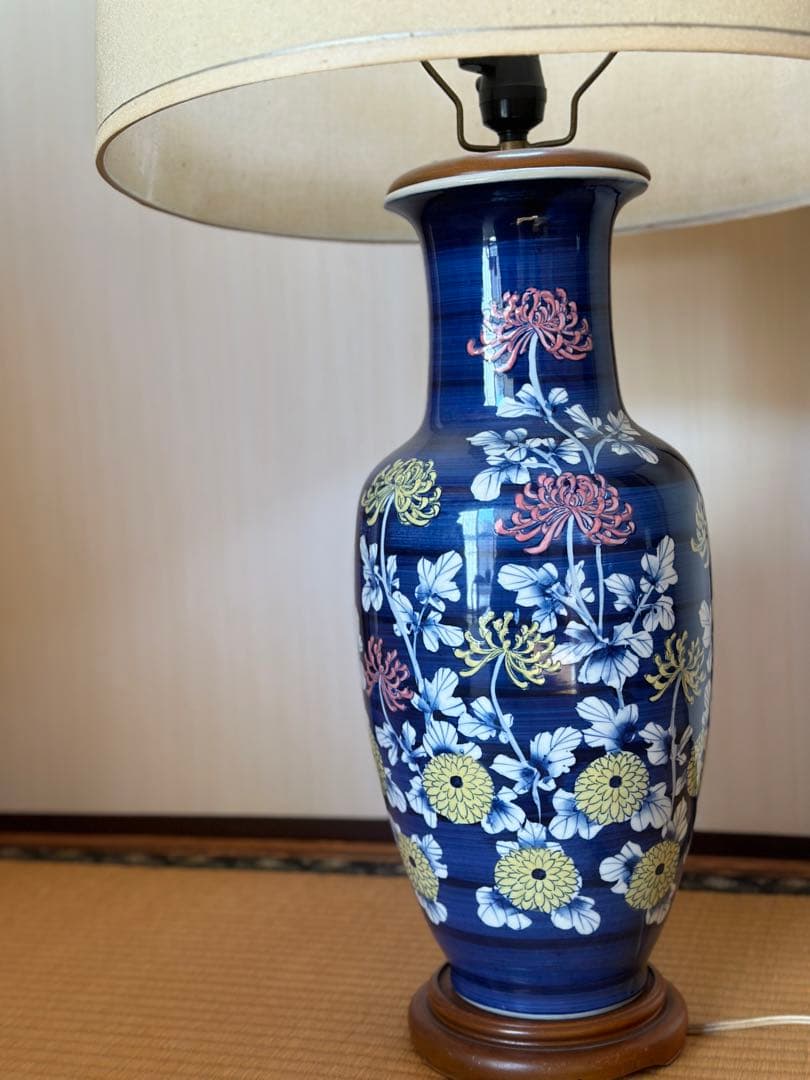 和風 陶器製 フロアランプ（有田焼・伊万里焼風 花柄）