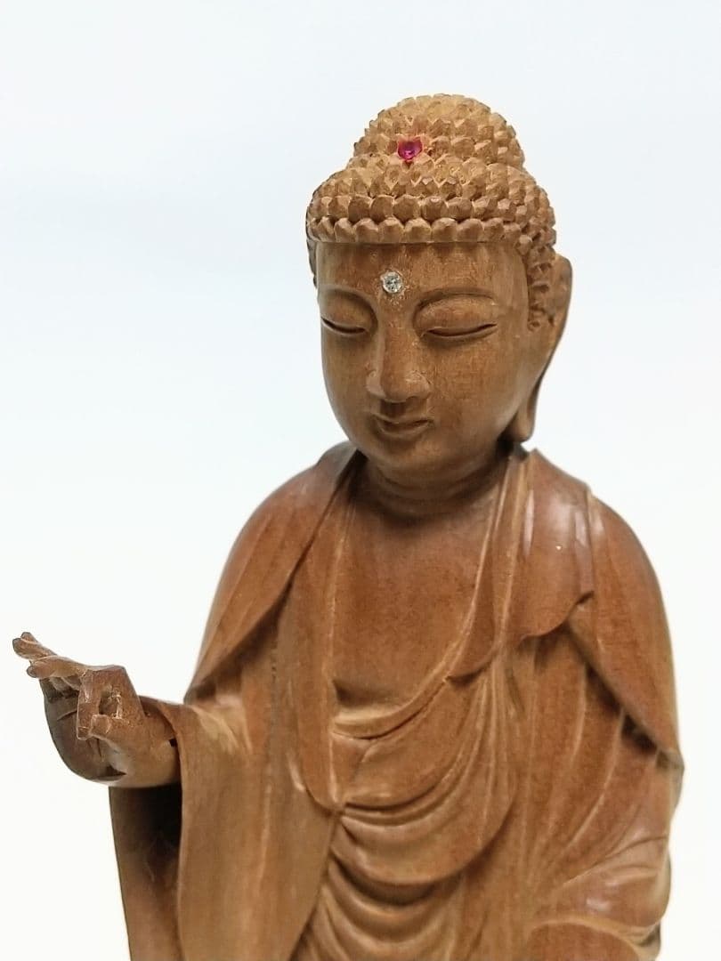 阿弥陀如来立像 5寸 像のみ #662 ◆白檀 木彫 仏像