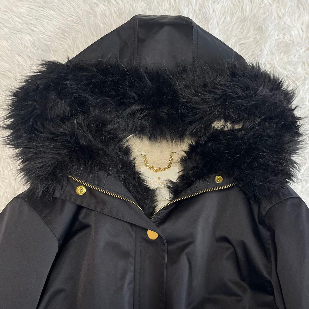 美品 ケイトスペード モッズコート 裏ボア ファー付き アウター 黒