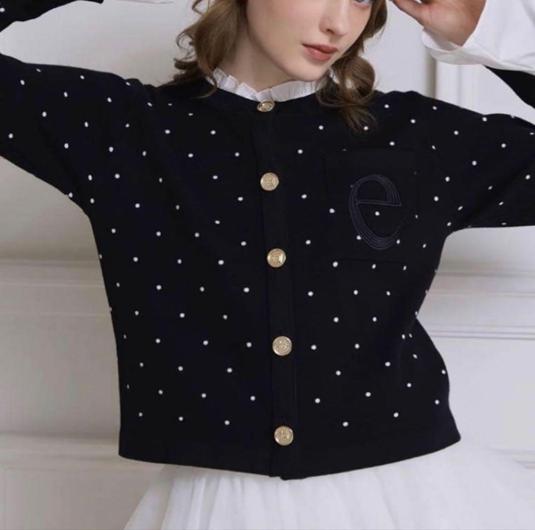 Attached collar カーディガン dot black