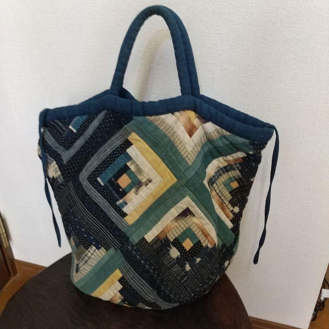 古布 パッチワーク手提げカバン 大きめ
