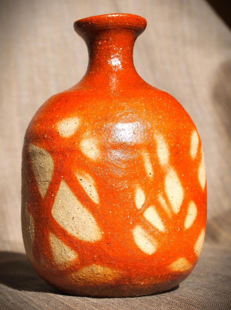 希少作★末田恵【師：安倍安人】備前緋襷徳利★共箱・共布