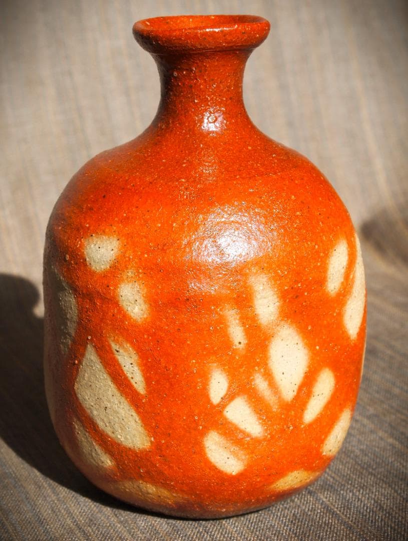 希少作★末田恵【師：安倍安人】備前緋襷徳利★共箱・共布