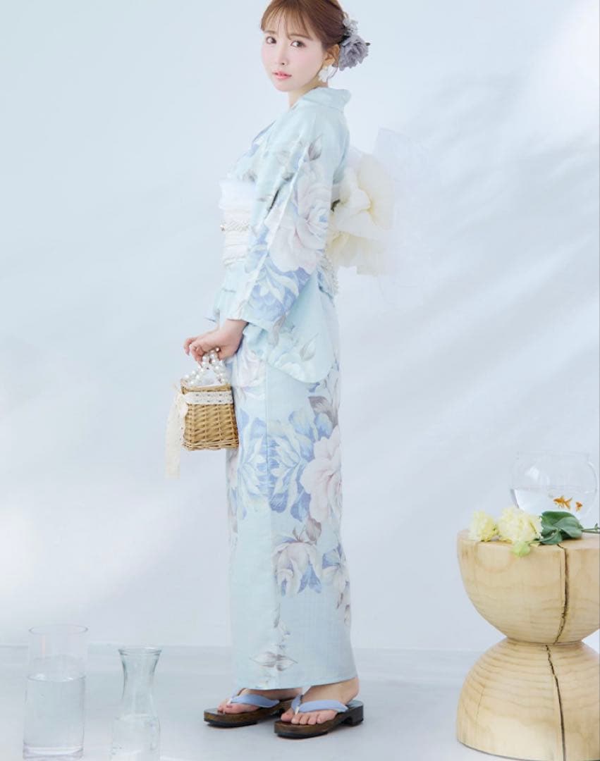 【浴衣3点セット】【新品未使用】【未開封】クラシカルローズブルー浴衣
