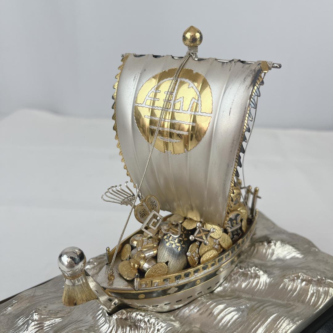 美品☘️ 三越謹製　銀製刻印　宝船　約272ｇ　置物　ガラスケース付