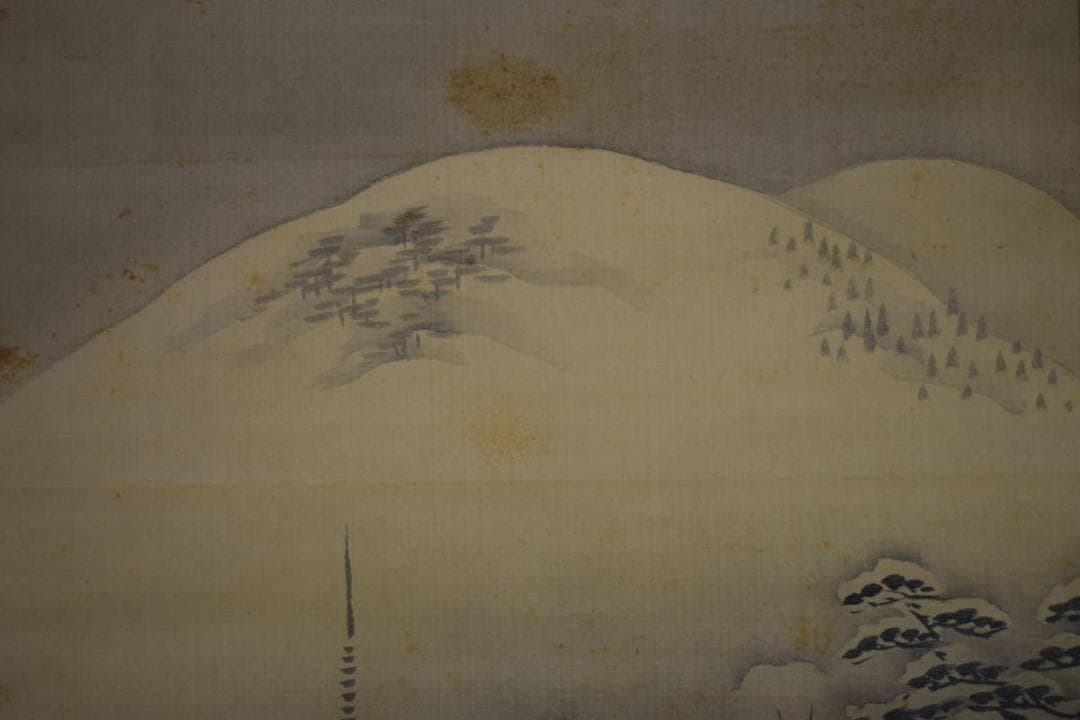 真作/西山芳園/雪景山水/清水寺図/清水舞台/布袋屋掛軸HI-396