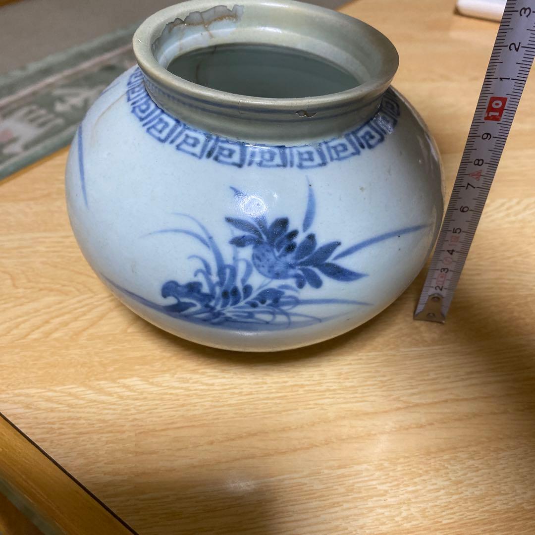 李朝　分院手　草花文壺