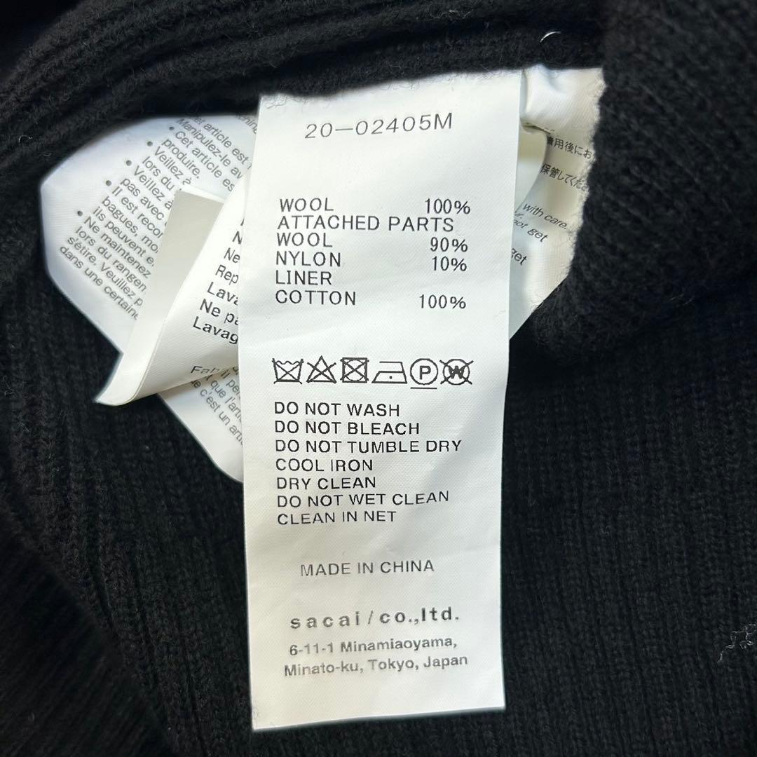 5791【美品】サカイ‪☆袖ライダースジップ付きセーター 人気ブラック サイズ2