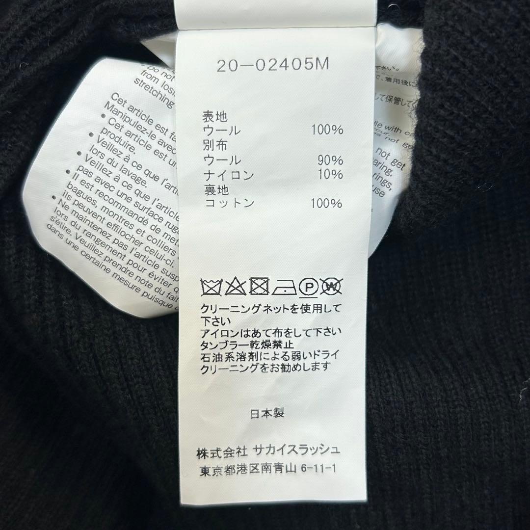 5791【美品】サカイ‪☆袖ライダースジップ付きセーター 人気ブラック サイズ2