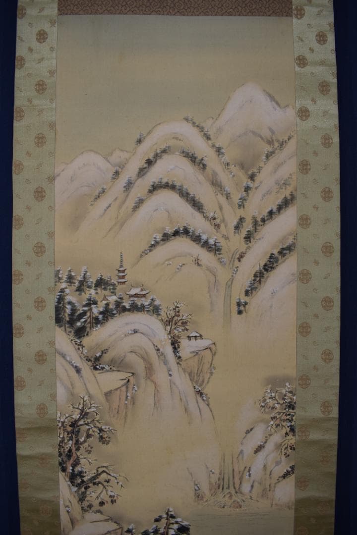 【真作】立野雪郷/雪渓帰漁図/雪景山水図/掛軸☆宝船☆Y-598　JM