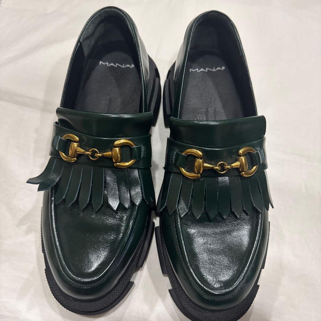 MANA グリーン フリンジローファー