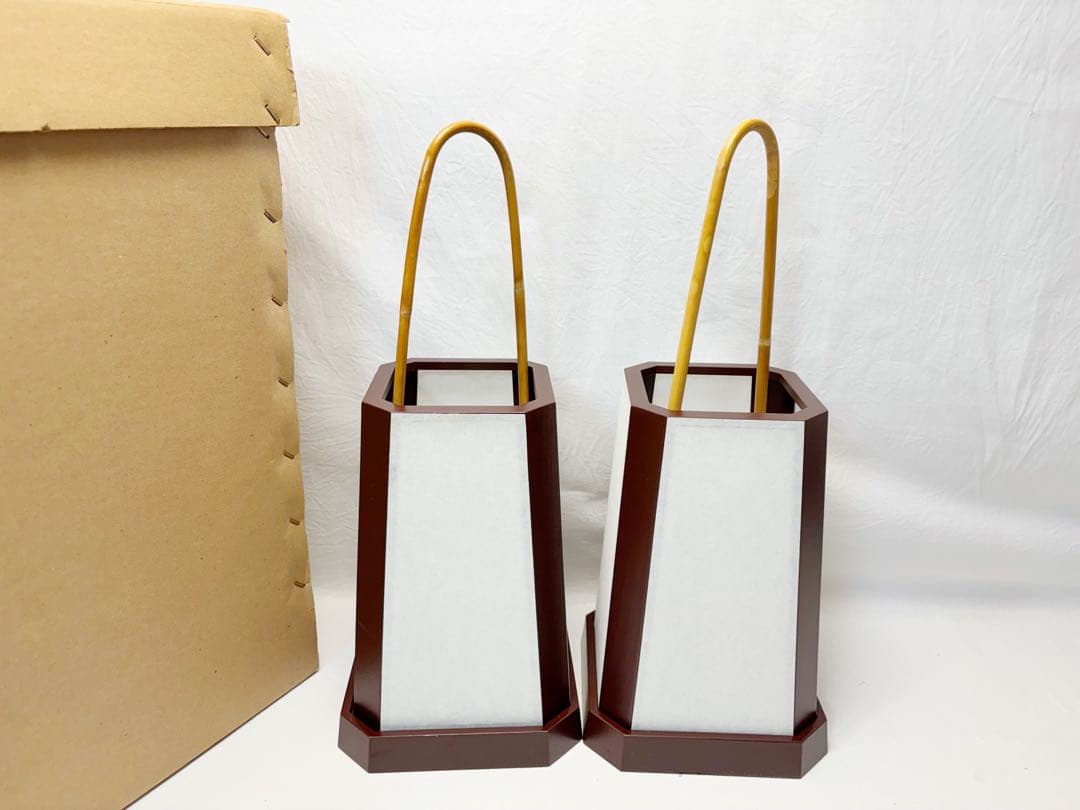 未使用 茶道具 溜塗 あんどん 足元行灯 一双 夜咄 露地行燈 灯火具 紙箱