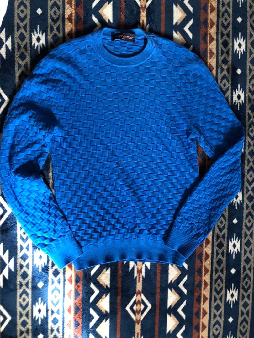 美品 ルイヴィトン ダミエ ニット セーター ブルー　青　HJN40W M