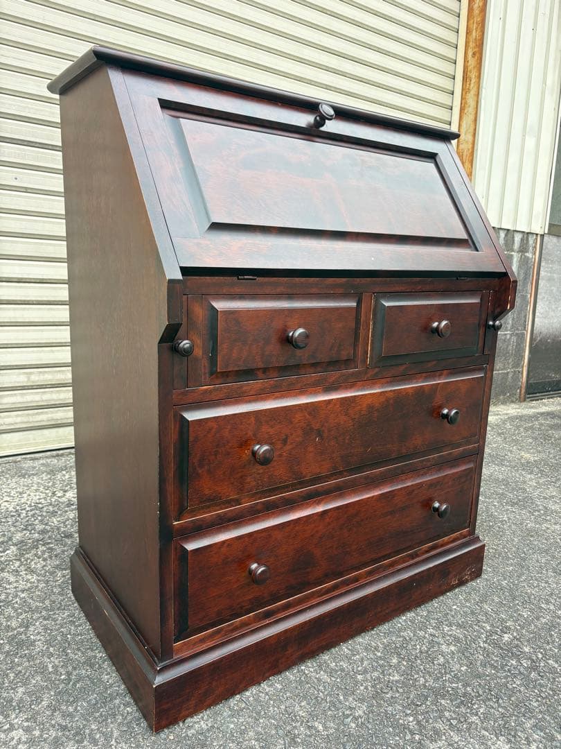 木製文机 ダークブラウン 4引き出し