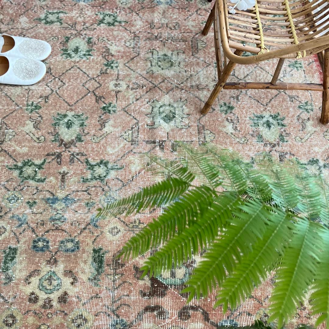 シャビーピンク✳︎120×177グリーン　ブルー　　チョコ　トルコヴィンテージラグ
