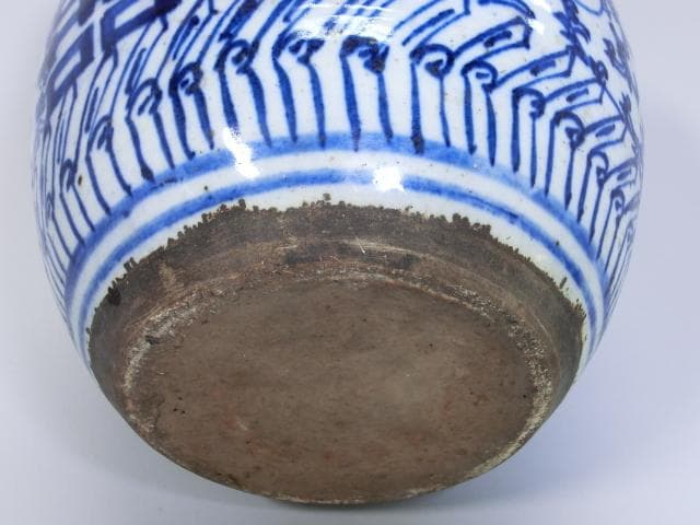 水指■青華花唐草紋 漆器蓋 唐物 染付 古玩 茶器 みずさし 古いお茶道具 骨董