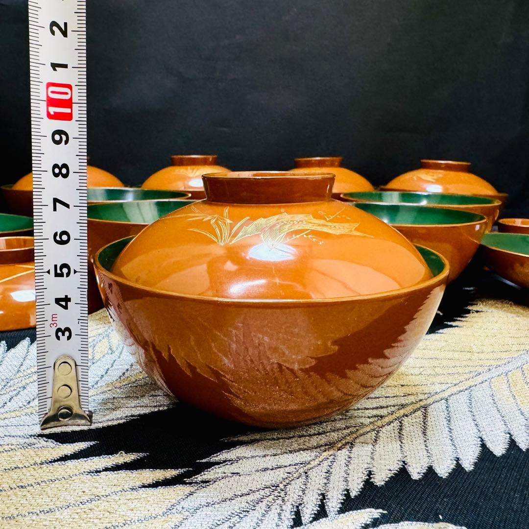 漆器　輪島塗　蒔絵金彩細工　沈金木製　蓋付椀　お煮物椀　吸物椀　10客　骨董品