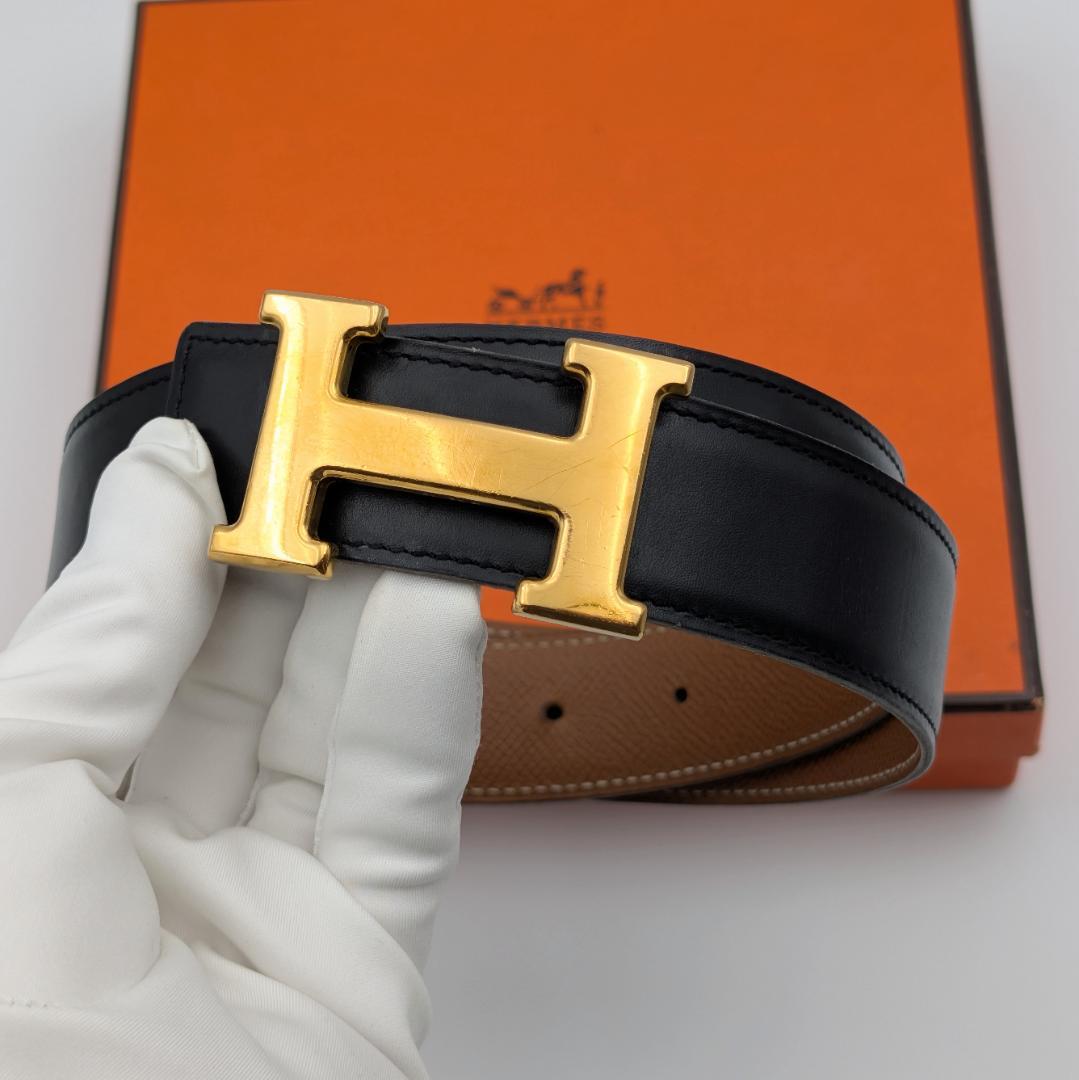 エルメス コンスタンス Hベルト ゴールド リバーシブル カーフ 65 ブラック