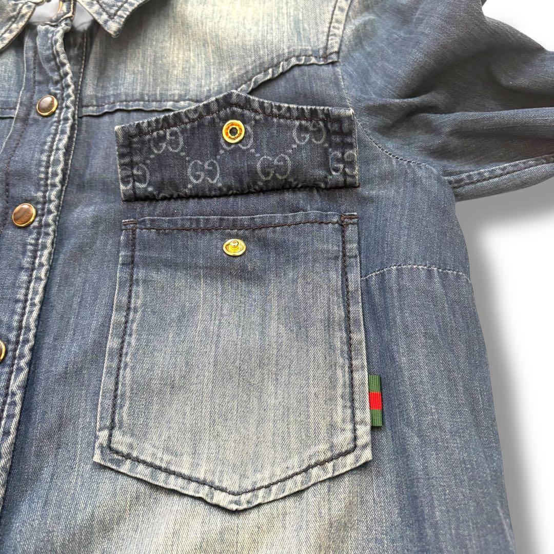 GUCCI デニムワンピース　GG柄　ロゴ刻印金ボタン　シェリーライン　36
