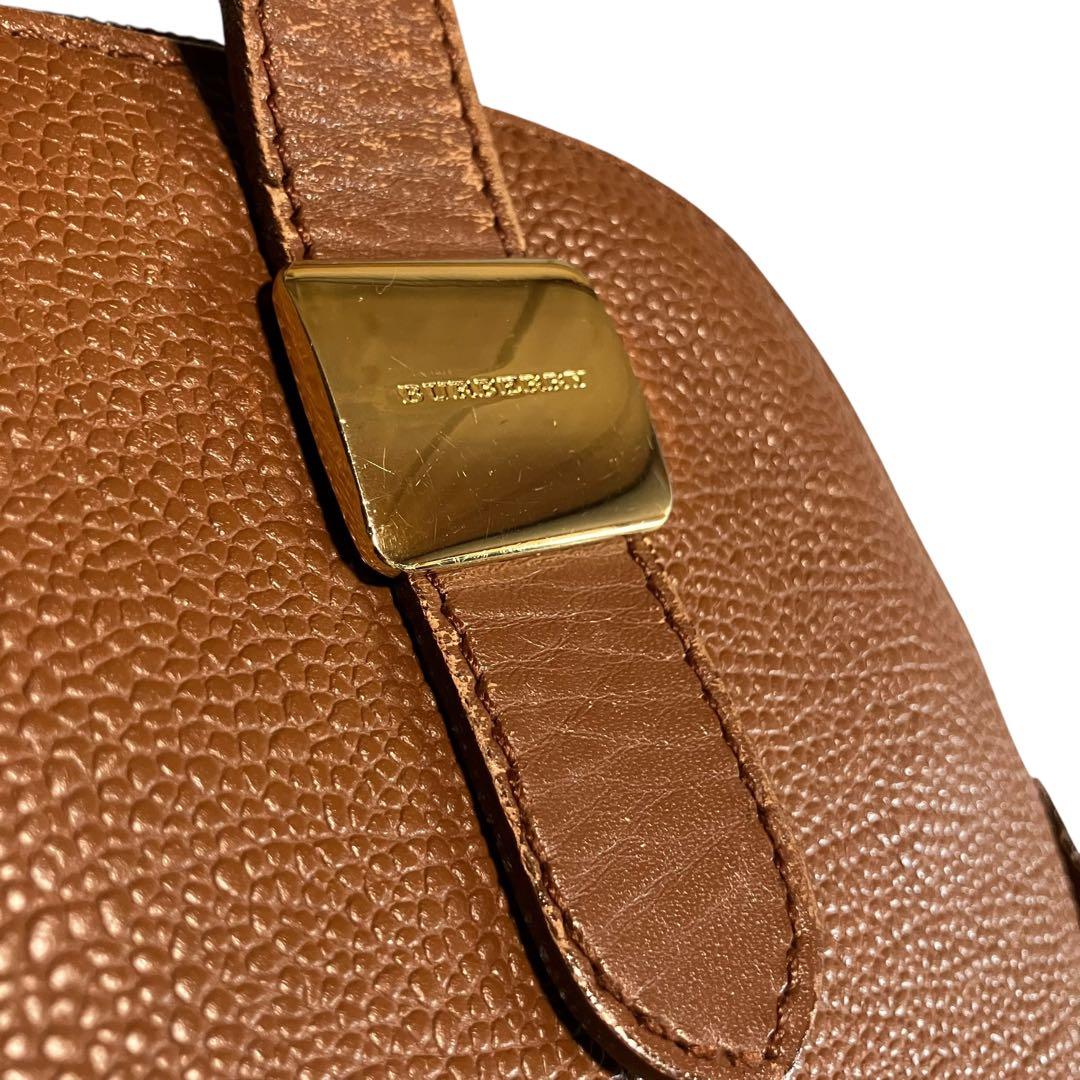 BURBERRY レザーハンドバッグ ノバチェック 茶 ブラウン