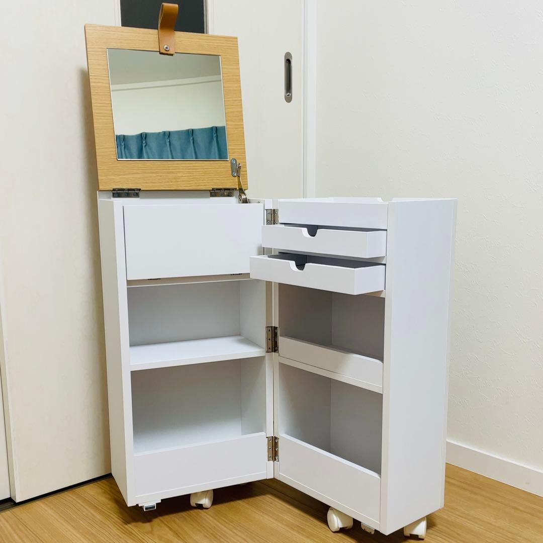 コスメワゴン キャスター付き 鏡台 メイク台 化粧台 メイクボックス ドレッサー
